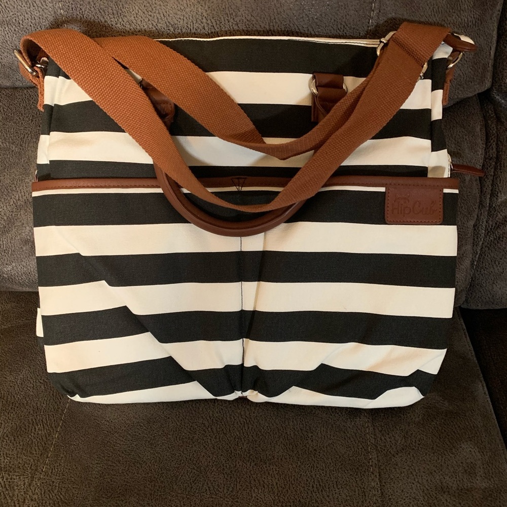 Hip Cub black and white striped Diaper Bag